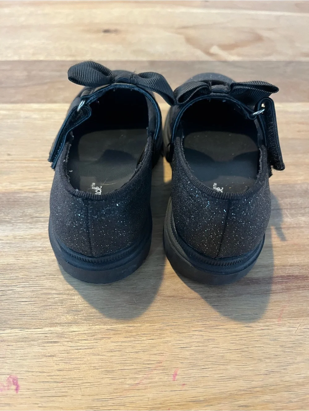 Girls' Black Glitter Mary Jane Shoes with Bow Accent